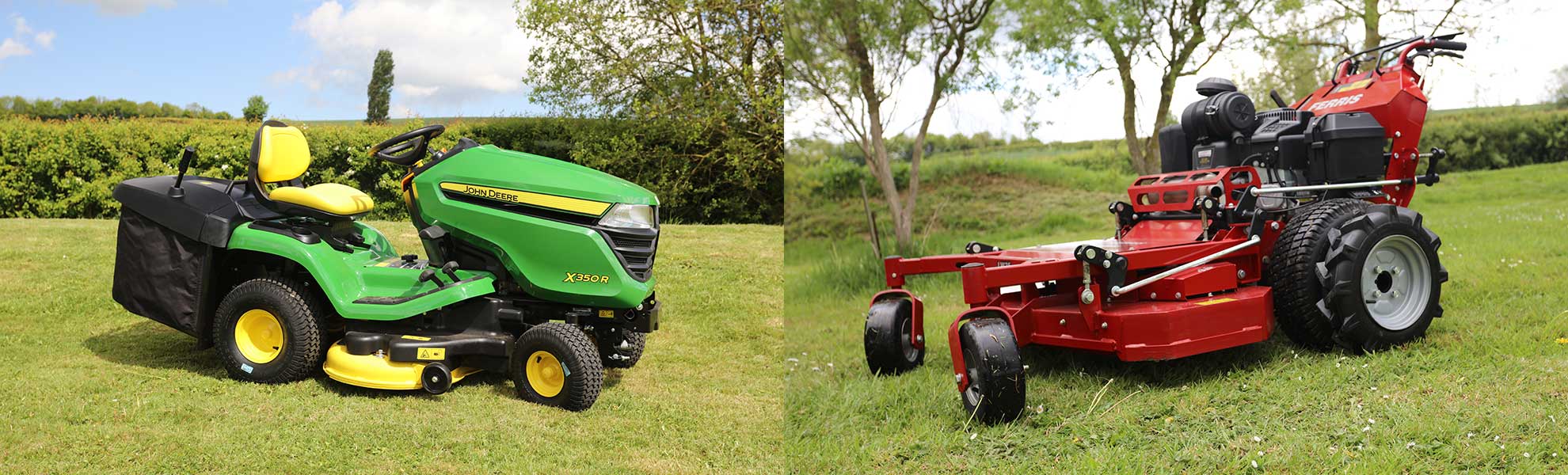 2 garden machines, showing range of mowers available from oxston Groundcare